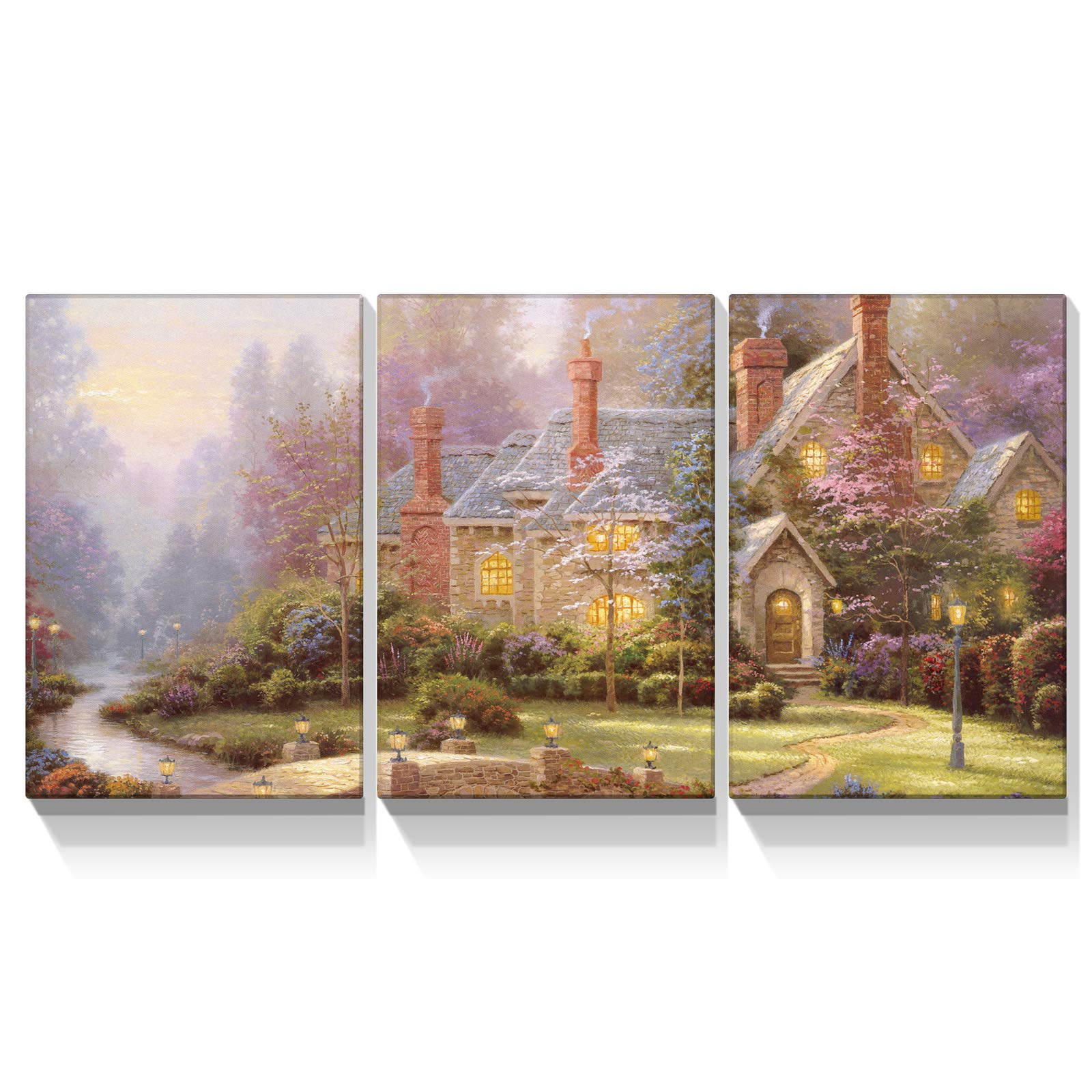 田舎の風景 油彩画 二つのパネル